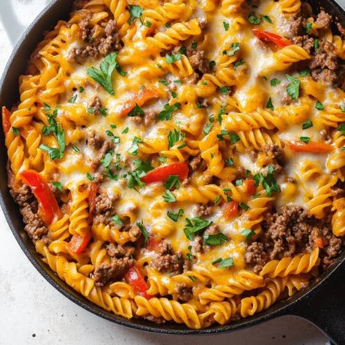 Cheesy Fajita Beef Pasta  A Spicy, Cheesy One-Pot Wonder!