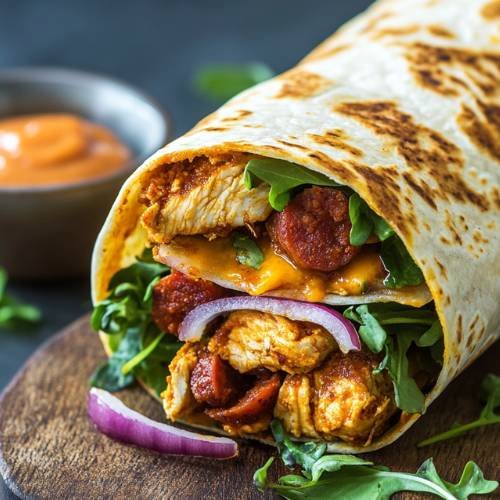 Paprika Chicken & Chorizo Wrap  A Flavorful, Hearty Delight