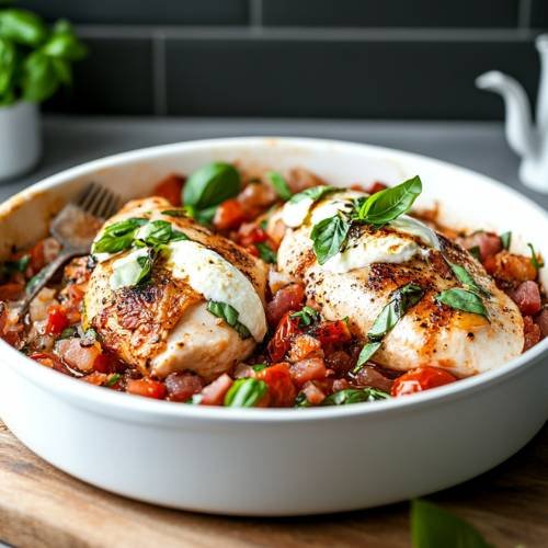 Chicken with Tomato, Pancetta & Mozzarella Risotto  A Flavorful Twist on a Classic Dish!