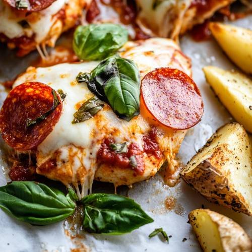 Pizza Topped Chicken and Wedges  The Best of Both Worlds! 