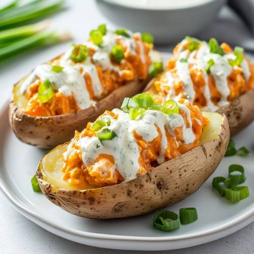 Creamy Buffalo Chicken Stuffed Potatoes