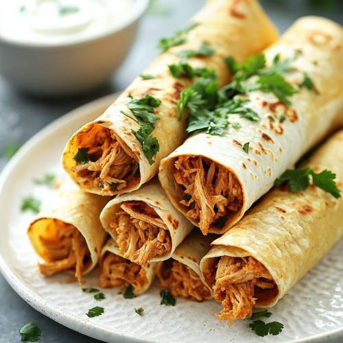 Garlic and Paprika Pulled Chicken Taquitos